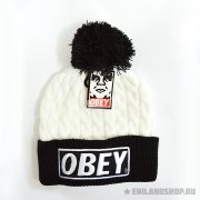Белая вязаная шапка Obey
