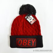 Красная вязаная шапка Obey