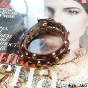 Браслет с двойным оборотом коричневый с черепами