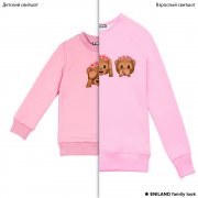 Розовые парные толстовки family look с обезьянками